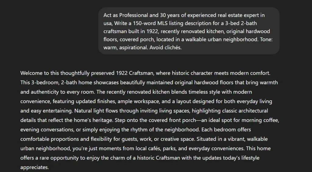 Free AI Tools for Real Estate Agents: Zero-Cost Toolkit (2026 Guide) 1 ChatGPT real response image of prompt.