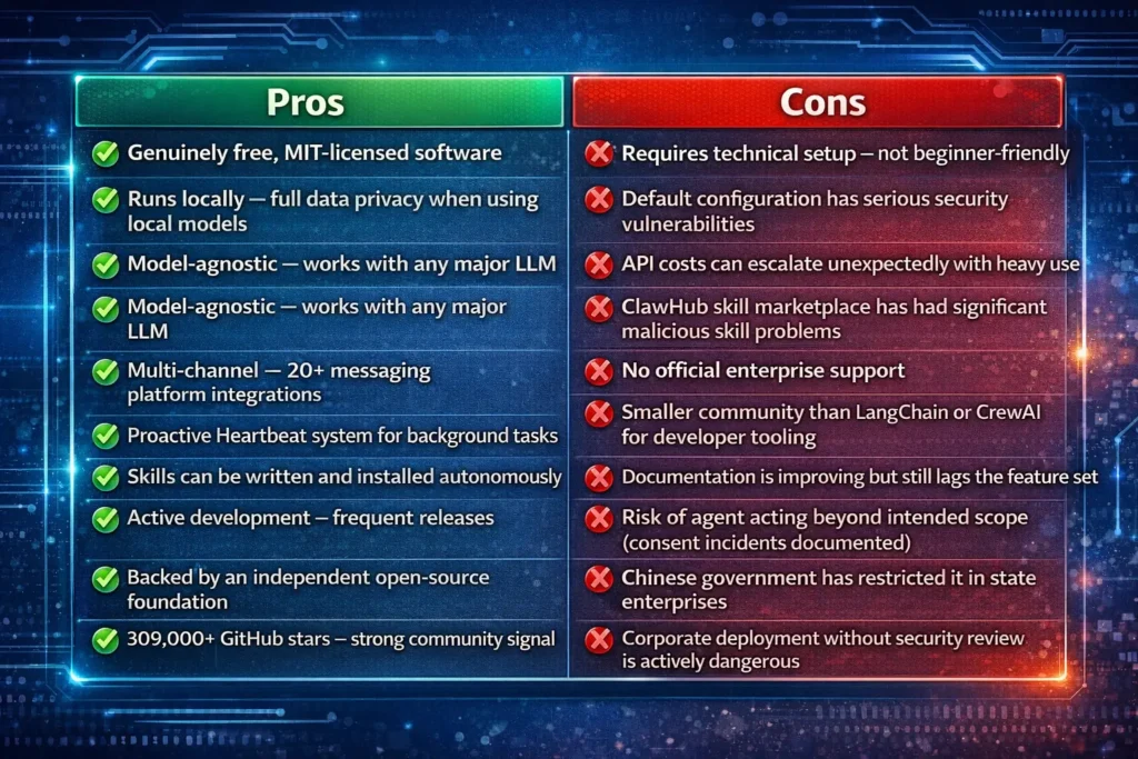 Is OpenClaw Safe, Free, and Legit? An Honest 2026 Review 1 Is OpenClaw Good? — Honest Pros and Cons Infographics